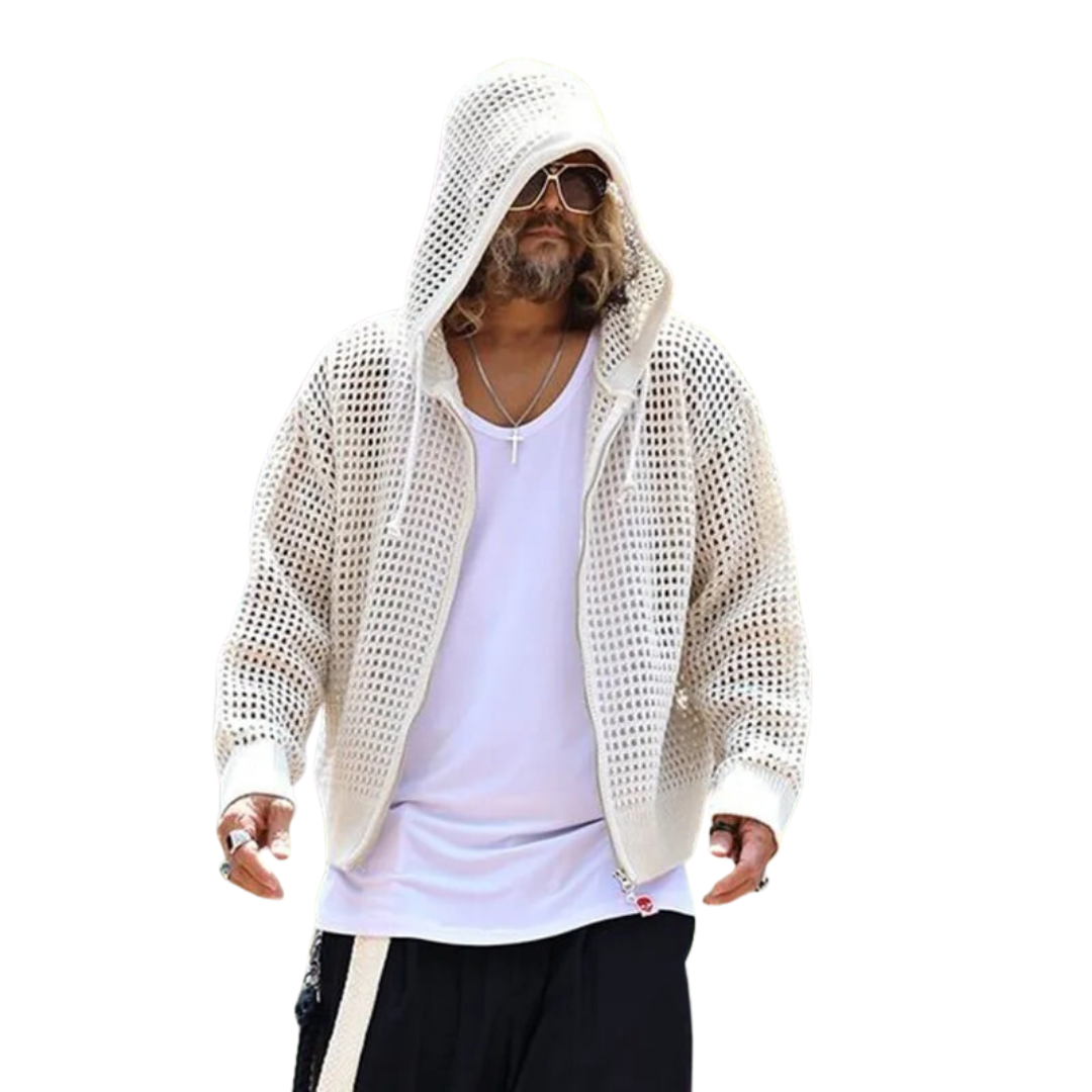 Bohemian Gent's Knitted Mesh Long Sleeve Hooded Cardigan