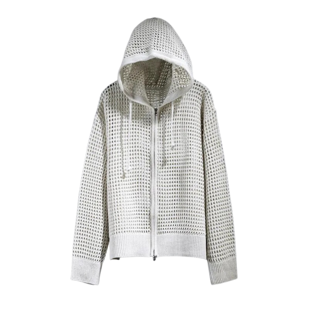 Bohemian Gent's Knitted Mesh Long Sleeve Hooded Cardigan