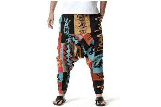 Men's Bohemian Dream Print Harem Baggy Genie Yoga Drop Crotch Pants Joggers Sweatpants Trousers