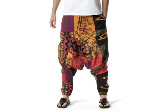 Men's Bohemian Wanderlust Print Harem Baggy Genie Yoga Drop Crotch Pants Joggers Sweatpants Trousers