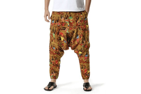 Men's Bohemian Carnival Print Harem Baggy Genie Yoga Drop Crotch Pants Joggers Sweatpants Trousers