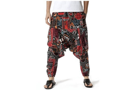 Men's Bohemian Lava Print Harem Baggy Genie Yoga Drop Crotch Pants Joggers Sweatpants Trousers