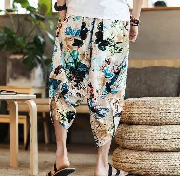 Men's Bohemian Gent Wide Leg 3/4 (Mirage) Harem Baggy Genie Yoga Drop Crotch Pants Joggers Sweatpants Trousers