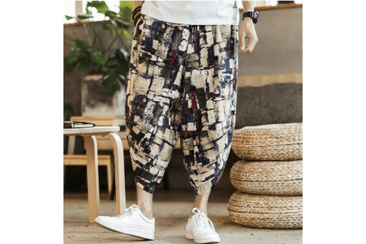 Men's Bohemian Gent Wide Leg 3/4 (Brick) Harem Baggy Genie Yoga Drop Crotch Pants Joggers Sweatpants Trousers