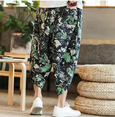 Men's Bohemian Gent Wide Leg 3/4 (Rural) Harem Baggy Genie Yoga Drop Crotch Pants Joggers Sweatpants Trousers