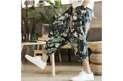 Men's Bohemian Gent Wide Leg 3/4 (Rural) Harem Baggy Genie Yoga Drop Crotch Pants Joggers Sweatpants Trousers