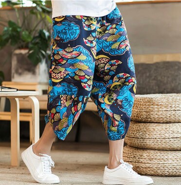 Men's Bohemian Gent Wide Leg 3/4 (Harajuku) Harem Baggy Genie Yoga Drop Crotch Pants Joggers Sweatpants Trousers