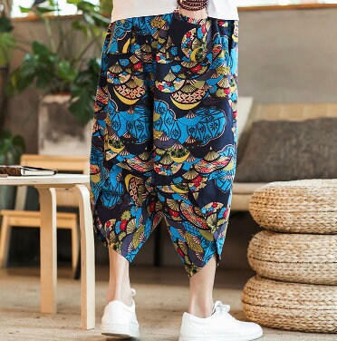 Men's Bohemian Gent Wide Leg 3/4 (Harajuku) Harem Baggy Genie Yoga Drop Crotch Pants Joggers Sweatpants Trousers