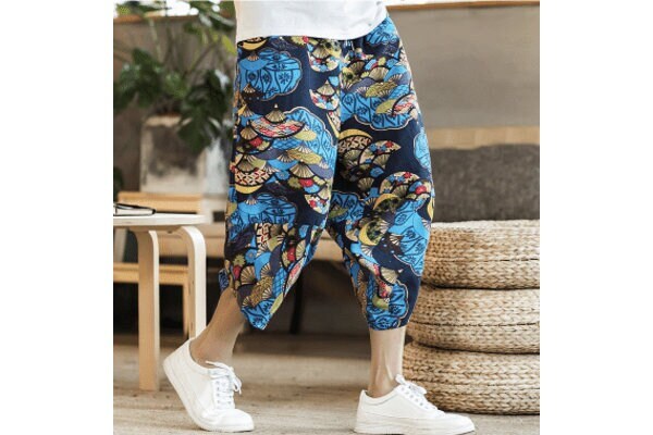 Men's Bohemian Gent Wide Leg 3/4 (Harajuku) Harem Baggy Genie Yoga Drop Crotch Pants Joggers Sweatpants Trousers