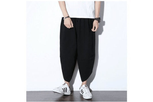 Men's Bohemian Gent Wide Leg 3/4 (Black) Harem Baggy Genie Yoga Drop Crotch Pants Joggers Sweatpants Trousers