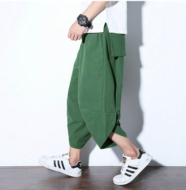 Men's Bohemian Gent Wide Leg 3/4 (Green) Harem Baggy Genie Yoga Drop Crotch Pants Joggers Sweatpants Trousers