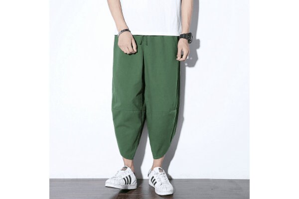 Men's Bohemian Gent Wide Leg 3/4 (Green) Harem Baggy Genie Yoga Drop Crotch Pants Joggers Sweatpants Trousers