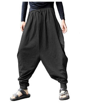 Men's Bohemian Gent Solid (Black) Harem Baggy Genie Yoga Drop Crotch Pants Joggers Sweatpants Trousers