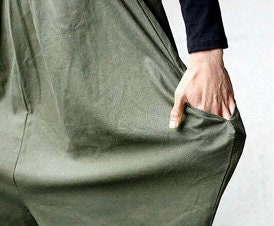 Men's Bohemian Gent Solid (Green) Harem Baggy Genie Yoga Drop Crotch Pants Joggers Sweatpants Trousers