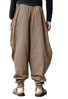 Men's Bohemian Gent Solid (Brown) Harem Baggy Genie Yoga Drop Crotch Pants Joggers Sweatpants Trousers