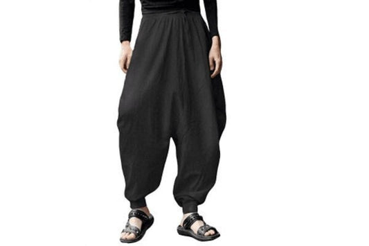 Men's Bohemian Gent Solid (Black) Harem Baggy Genie Yoga Drop Crotch Pants Joggers Sweatpants Trousers