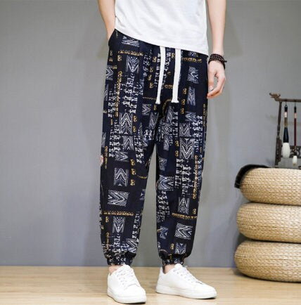 Men's Bohemian Print Light (Quiz Black) Joggers - (Harem,Baggy, Genie, Yoga, Drop Crotch, Pants, Joggers, Sweatpants ,Trousers)