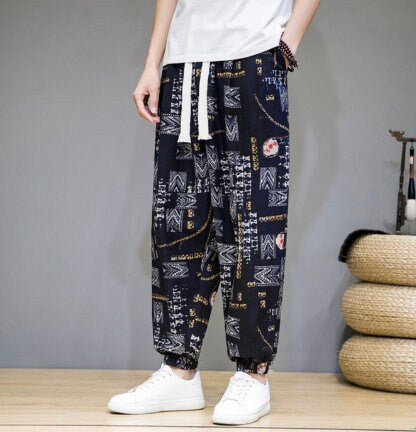 Men's Bohemian Print Light (Quiz Black) Joggers - (Harem,Baggy, Genie, Yoga, Drop Crotch, Pants, Joggers, Sweatpants ,Trousers)