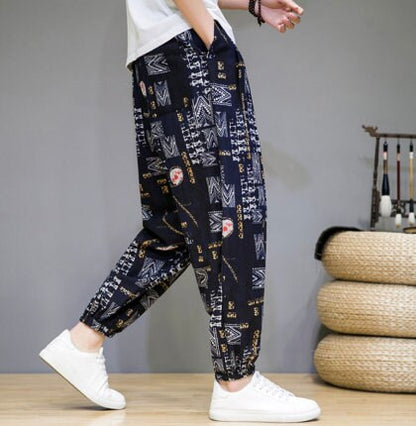 Men's Bohemian Print Light (Quiz Black) Joggers - (Harem,Baggy, Genie, Yoga, Drop Crotch, Pants, Joggers, Sweatpants ,Trousers)