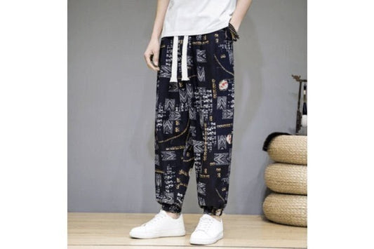 Men's Bohemian Print Light (Quiz Black) Joggers - (Harem,Baggy, Genie, Yoga, Drop Crotch, Pants, Joggers, Sweatpants ,Trousers)