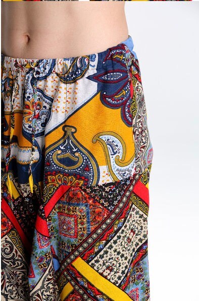 Men's Bohemian Lucid Patchwork Print Harem Pants - (Harem,Baggy, Genie, Yoga, Drop Crotch, Pants, Joggers, Sweatpants ,Trousers)