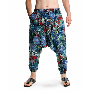 Men's Bohemian Eclectic Print Harem Pants - (Harem,Baggy, Genie, Yoga, Drop Crotch, Pants, Joggers, Sweatpants ,Trousers)