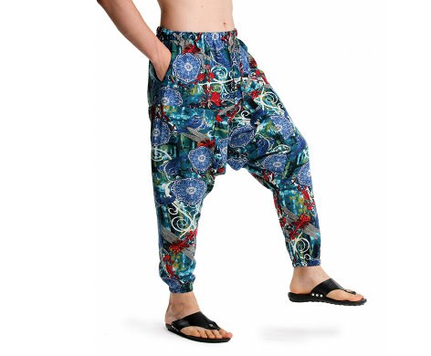 Men's Bohemian Eclectic Print Harem Pants - (Harem,Baggy, Genie, Yoga, Drop Crotch, Pants, Joggers, Sweatpants ,Trousers)