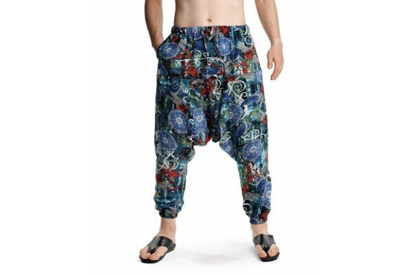 Men's Bohemian Eclectic Print Harem Pants - (Harem,Baggy, Genie, Yoga, Drop Crotch, Pants, Joggers, Sweatpants ,Trousers)