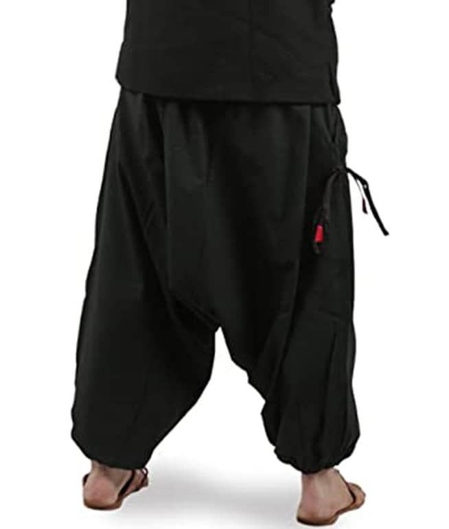 Men's Bohemian Gent Ultra Wide (Black) Harem Baggy Genie Yoga Drop Crotch Pants Joggers Sweatpants Trousers