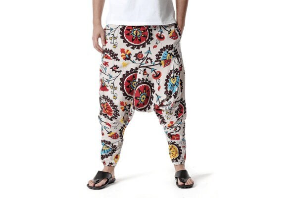 Men's Bohemian Whirlwind Print Harem Baggy Genie Yoga Drop Crotch Pants Joggers Sweatpants Trousers