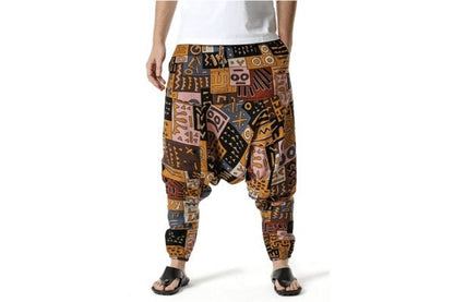 Men's Bohemian Tribal Print Harem Baggy Genie Yoga Drop Crotch Pants Joggers Sweatpants Trousers