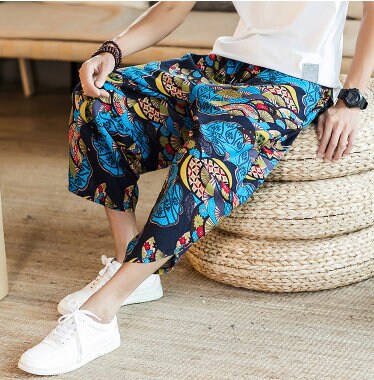 Men's Bohemian Gent Wide Leg 3/4 (Harajuku) Harem Baggy Genie Yoga Drop Crotch Pants Joggers Sweatpants Trousers