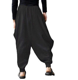 Men's Bohemian Gent Solid (Black) Harem Baggy Genie Yoga Drop Crotch Pants Joggers Sweatpants Trousers