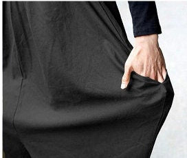 Men's Bohemian Gent Solid (Black) Harem Baggy Genie Yoga Drop Crotch Pants Joggers Sweatpants Trousers