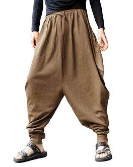 Men's Bohemian Gent Solid (Brown) Harem Baggy Genie Yoga Drop Crotch Pants Joggers Sweatpants Trousers