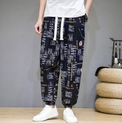 Men's Bohemian Print Light (Quiz Black) Joggers - (Harem,Baggy, Genie, Yoga, Drop Crotch, Pants, Joggers, Sweatpants ,Trousers)