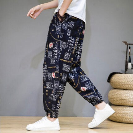 Men's Bohemian Print Light (Quiz Black) Joggers - (Harem,Baggy, Genie, Yoga, Drop Crotch, Pants, Joggers, Sweatpants ,Trousers)