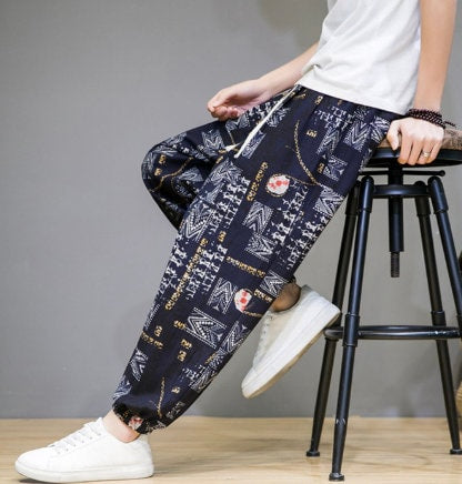 Men's Bohemian Print Light (Quiz Black) Joggers - (Harem,Baggy, Genie, Yoga, Drop Crotch, Pants, Joggers, Sweatpants ,Trousers)