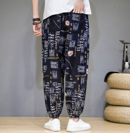 Men's Bohemian Print Light (Quiz Black) Joggers - (Harem,Baggy, Genie, Yoga, Drop Crotch, Pants, Joggers, Sweatpants ,Trousers)