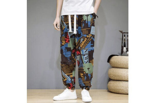 Men's Bohemian Print Light (Headlines) Joggers - (Harem,Baggy, Genie, Yoga, Drop Crotch, Pants, Joggers, Sweatpants ,Trousers)