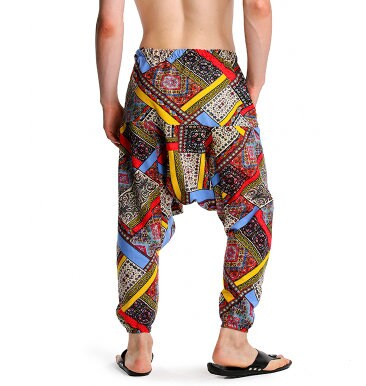 Men's Bohemian Lucid Patchwork Print Harem Pants - (Harem,Baggy, Genie, Yoga, Drop Crotch, Pants, Joggers, Sweatpants ,Trousers)