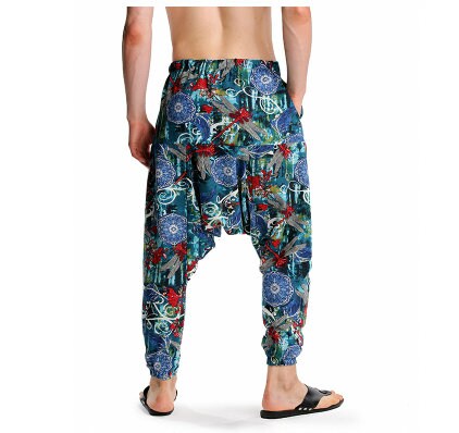 Men's Bohemian Eclectic Print Harem Pants - (Harem,Baggy, Genie, Yoga, Drop Crotch, Pants, Joggers, Sweatpants ,Trousers)