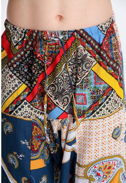 Men's Bohemian Quaint Patch Print Harem Pants - (Harem,Baggy, Genie, Yoga, Drop Crotch, Pants, Joggers, Sweatpants ,Trousers)