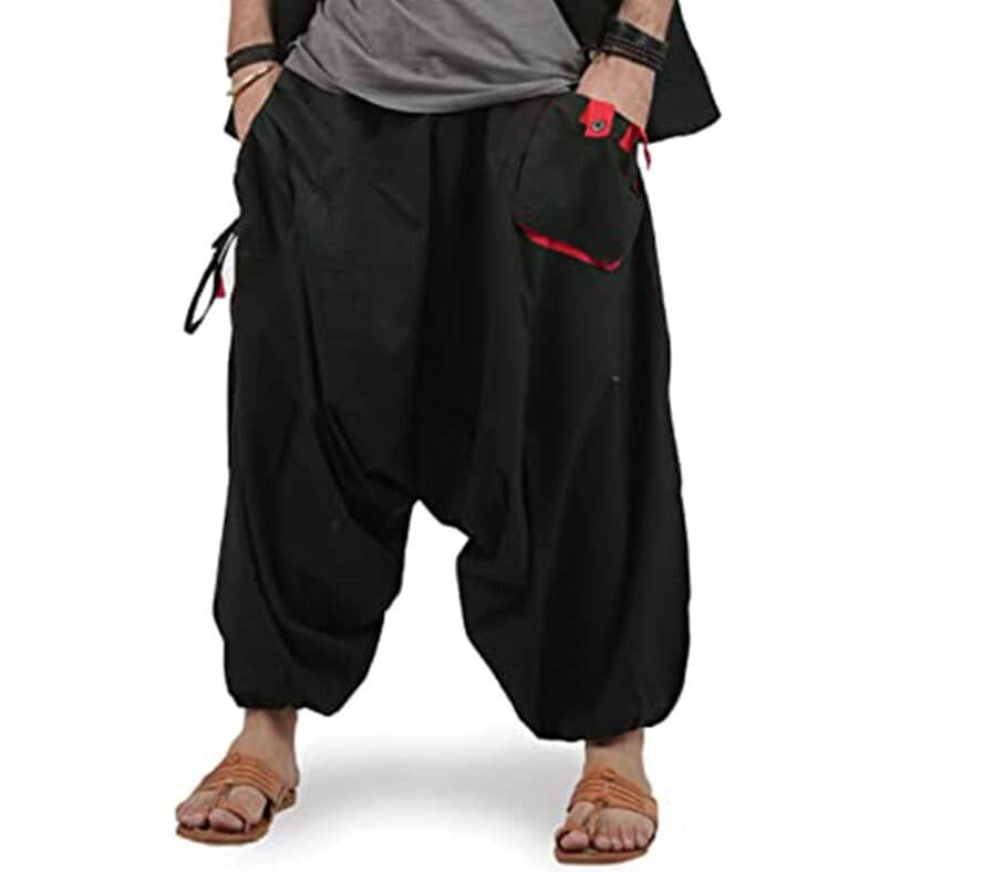 Men's Bohemian Gent Ultra Wide (Black) Harem Baggy Genie Yoga Drop Crotch Pants Joggers Sweatpants Trousers