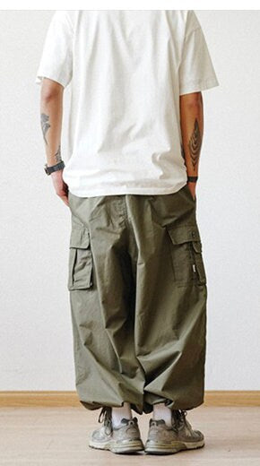 Men's Multi-Pocket Ultra Wide (Green) Harem Ankle Baggy Genie Yoga Drop Crotch Pants Trousers