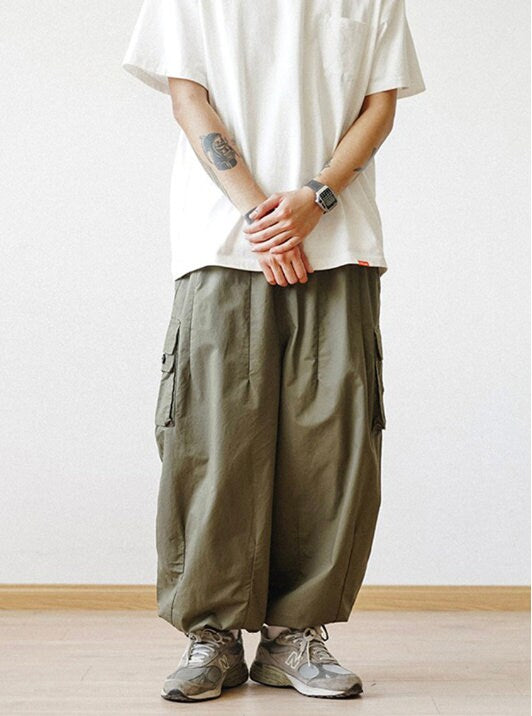 Men's Multi-Pocket Ultra Wide (Green) Harem Ankle Baggy Genie Yoga Drop Crotch Pants Trousers