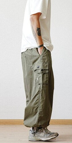 Men's Multi-Pocket Ultra Wide (Green) Harem Ankle Baggy Genie Yoga Drop Crotch Pants Trousers