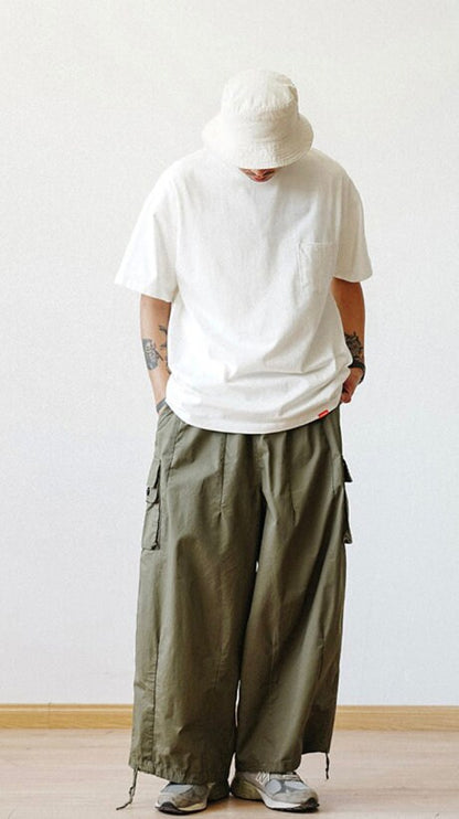 Men's Multi-Pocket Ultra Wide (Green) Harem Ankle Baggy Genie Yoga Drop Crotch Pants Trousers