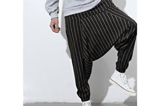 Men's Bohemian Oversize Drop-crotch Striped Drawstring Harem Baggy Genie Yoga Pants Joggers Sweatpants Trousers