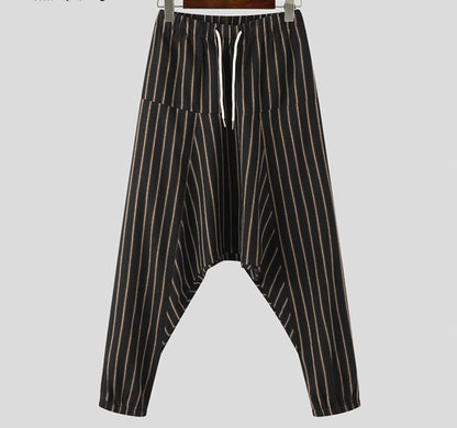 Men's Bohemian Oversize Drop-crotch Striped Drawstring Harem Baggy Genie Yoga Pants Joggers Sweatpants Trousers